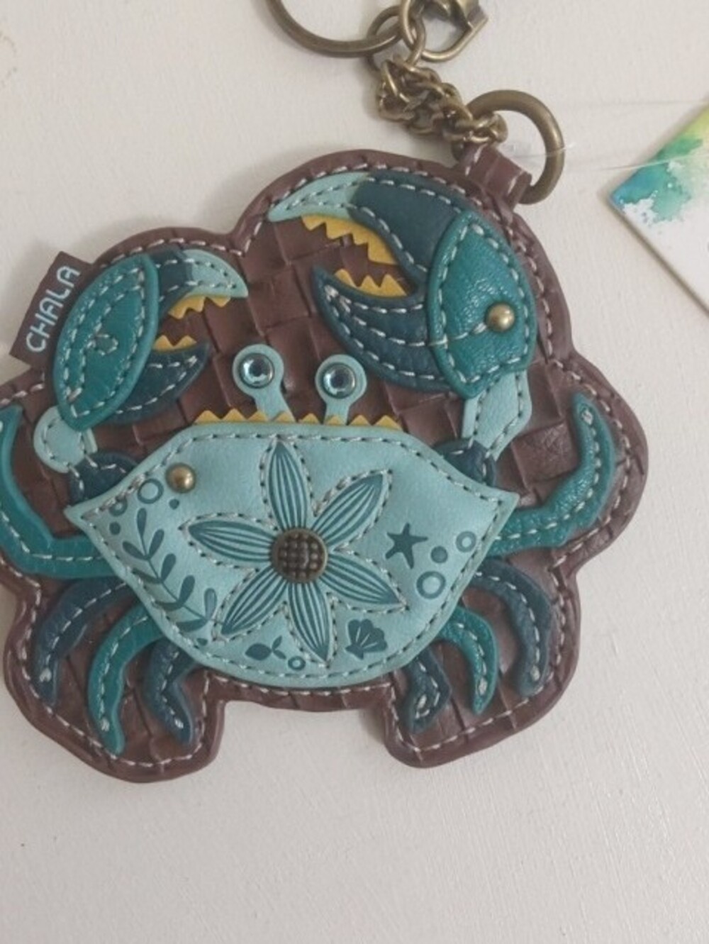 NWT Chala Teal & Brown Crab Keychain Coin Pouch - Picture 3 of 5